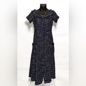 Zara Navy Blue Tweed Midi Dress Queen Letizia size Large